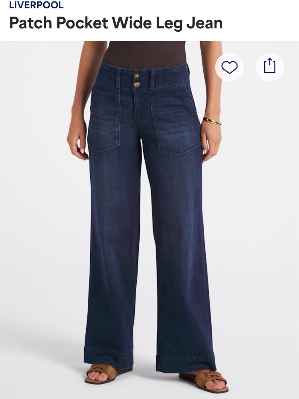 Liverpool Dark Blue Wide-Leg Patch Pocket Jeans